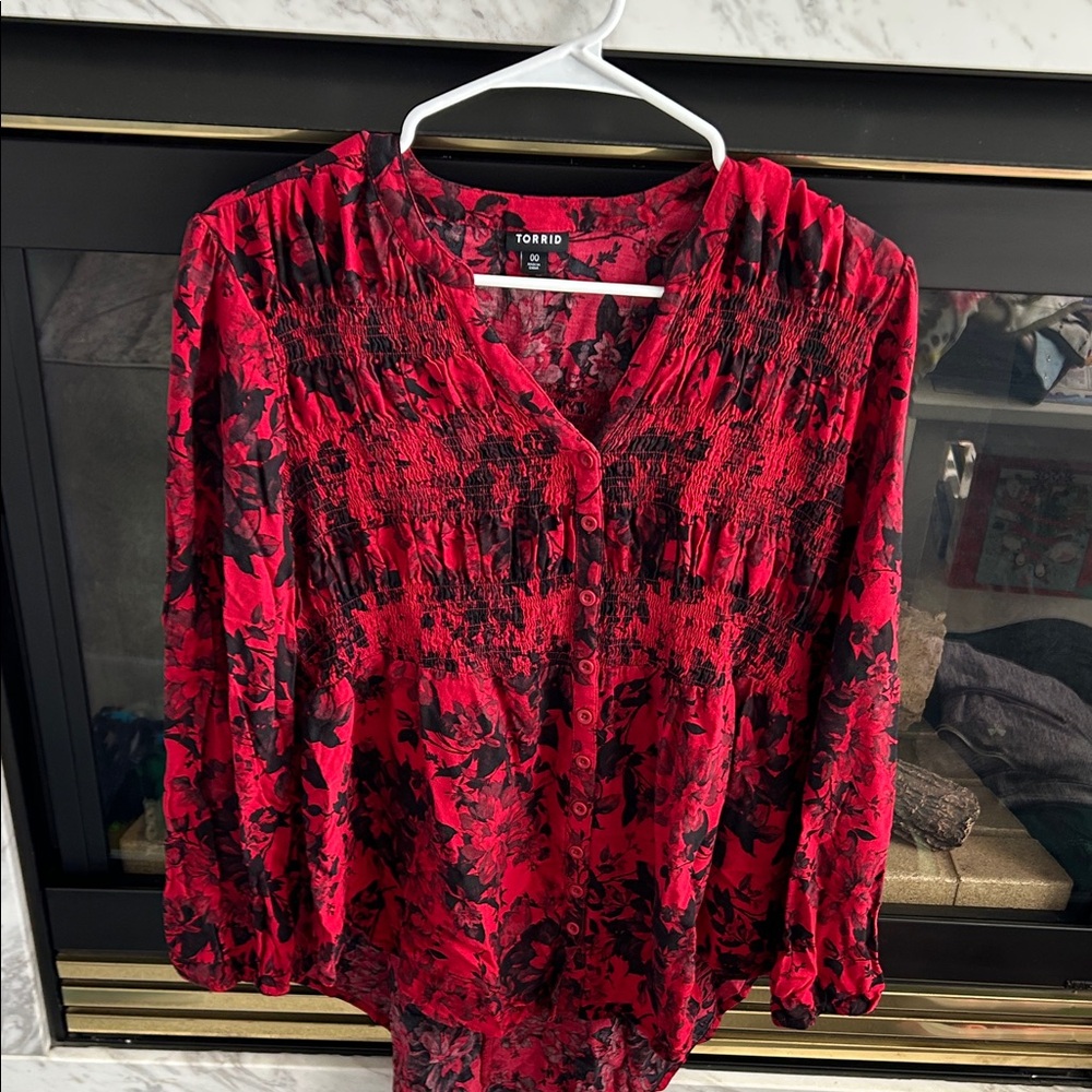Torrid Scarlet and Ebony Floral Blouse